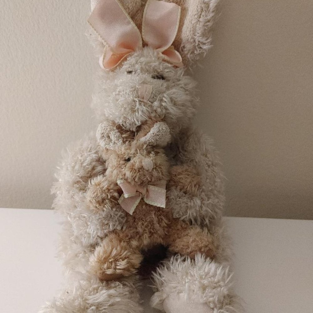 Maddie Vintage Stuffed Bunny Hugging Baby Bunny